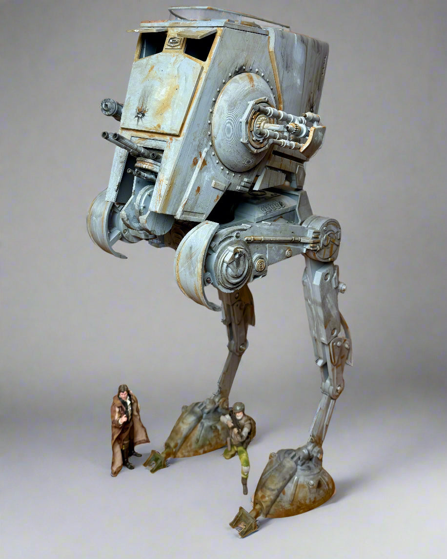 AT-ST 1/12 Scale for star wars the black series profile view with Han Solo black series figure for size comparison