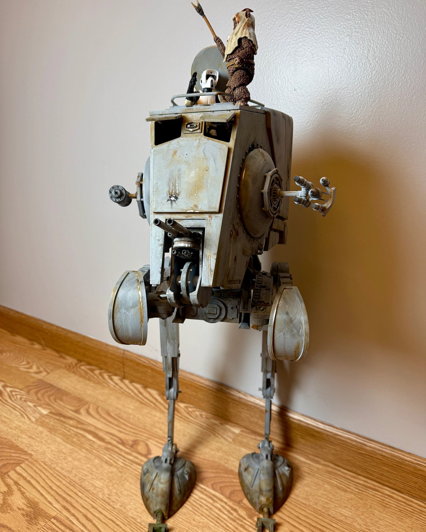 AT-ST 1/12 Scale for star wars the black series with black series ewok and scout trooper view