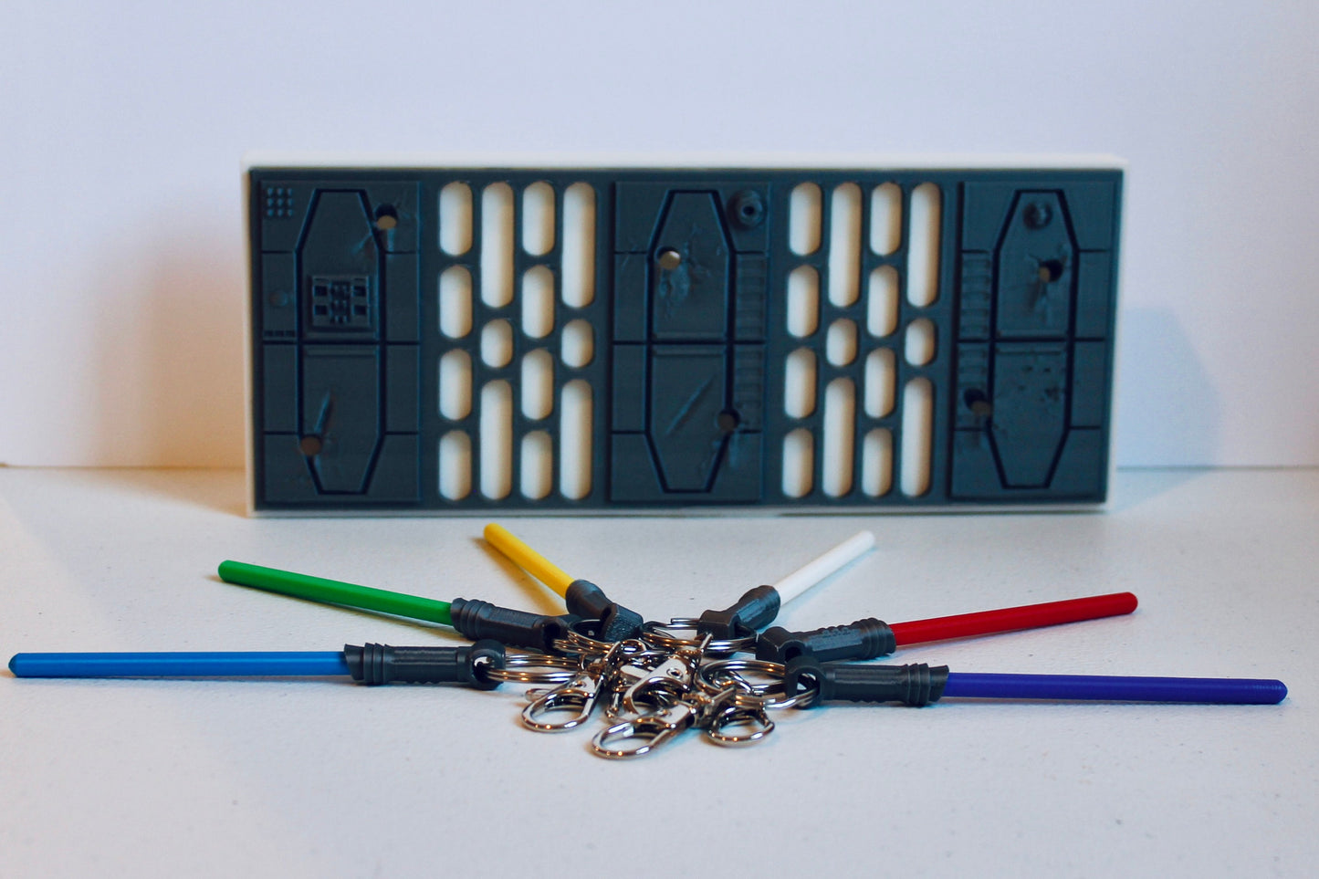 Lightsaber Key Rack, Wall Mounted Key Hanger, Sci-Fi Fantasy Decor, Key Holder for Star Wars Fans 3D Printed Death Star Wall Design