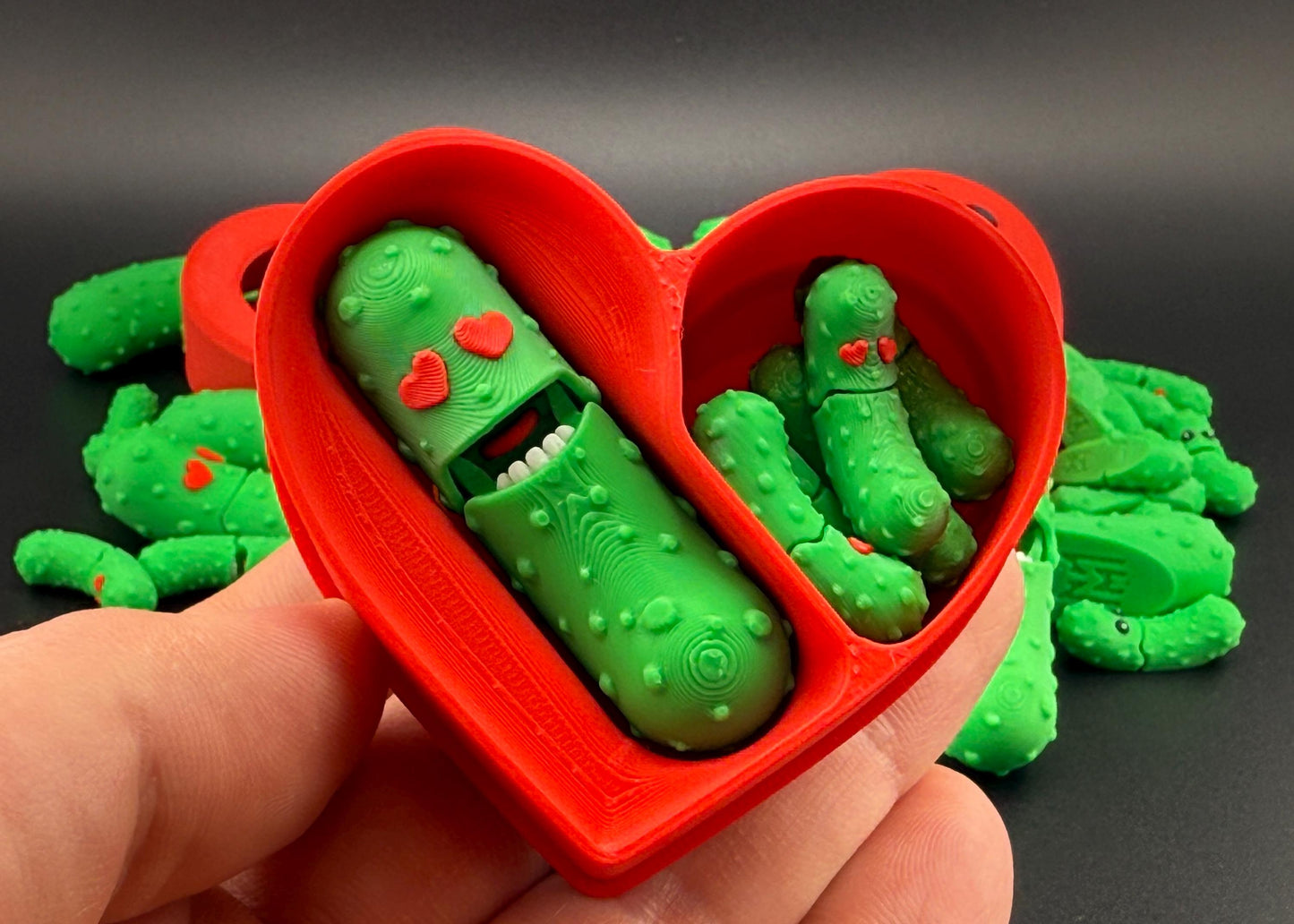 Heart Pickle and Micro Pack, Tickles the Pickle 3D Printed Articulating Fidget Toy, Unique 3D Printed Toy Gift Set for Boyfriend Girlfriend
