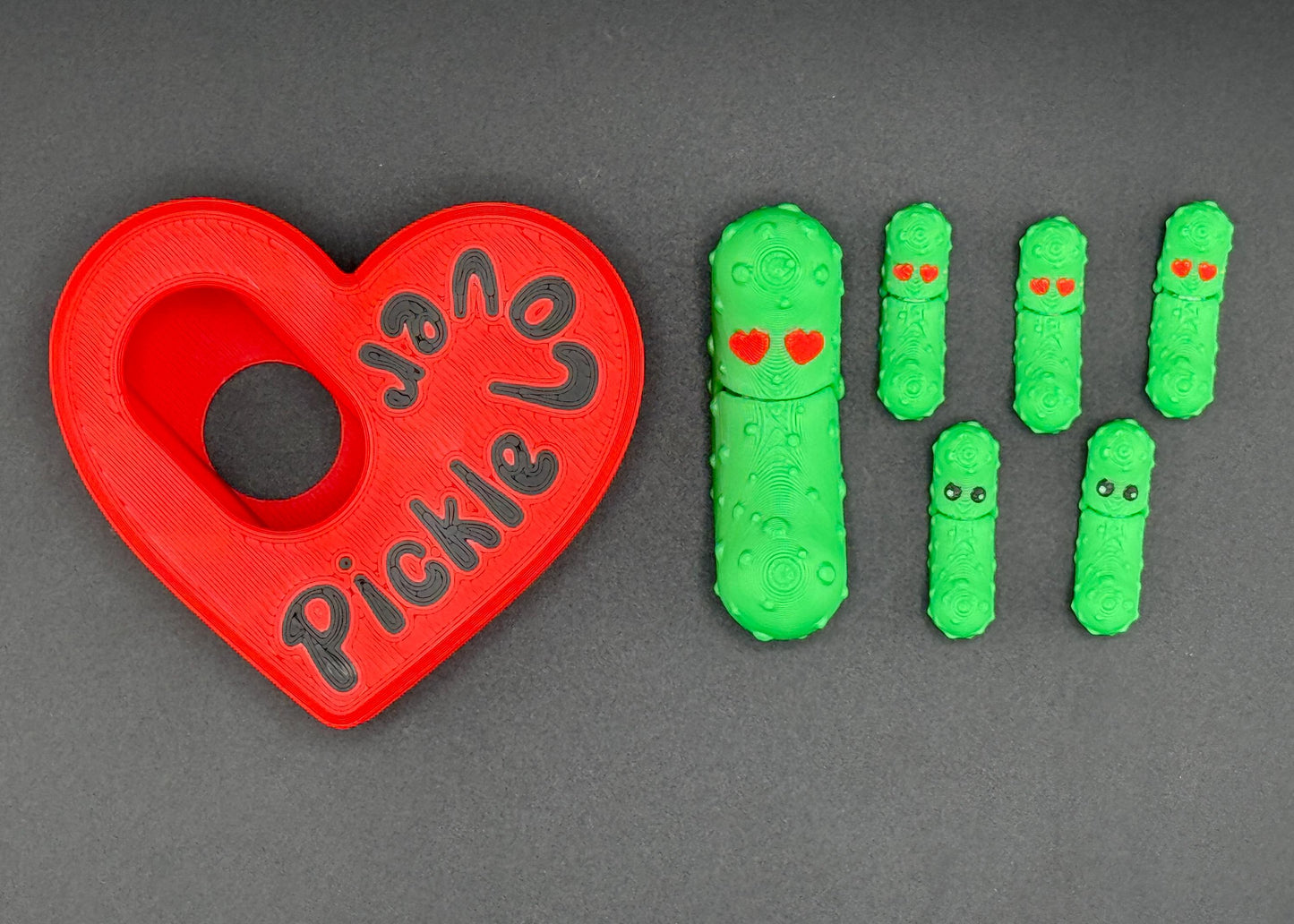 Heart Pickle and Micro Pack, Tickles the Pickle 3D Printed Articulating Fidget Toy, Unique 3D Printed Toy Gift Set for Boyfriend Girlfriend