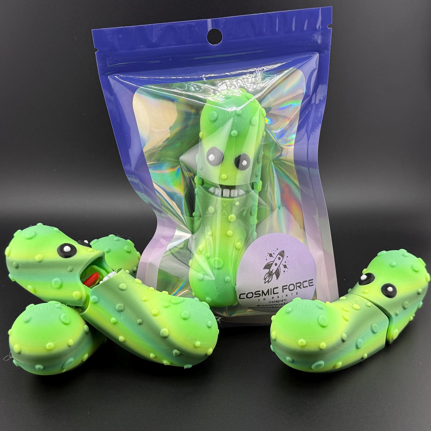 Large Tickles the Pickle 3D Printed Articulating Pickle Fidget, Single or 2 pack