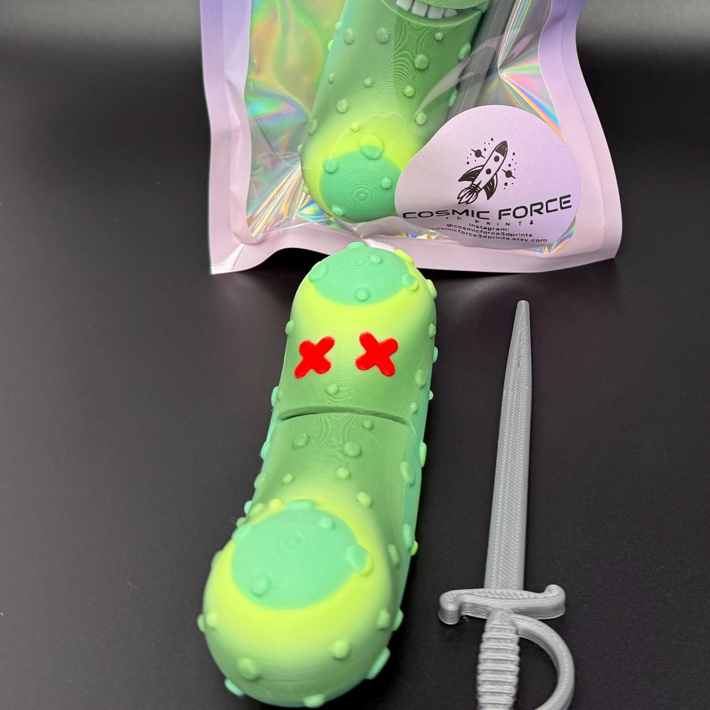 Large Cocktailed Pickle Tickles the Pickle 3D Printed Articulating Pickle Fidget, Single or 2 pack
