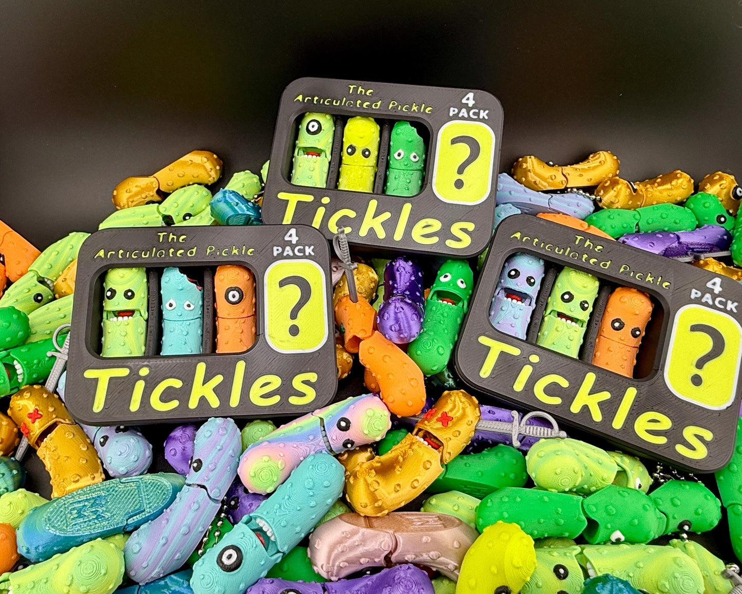 Tickles the Pickle 3D Printed Articulating Pickle Fidget Mystery Pack, Expansion Pack Options, Keychain Tag Accessory for Book Bag, Purse
