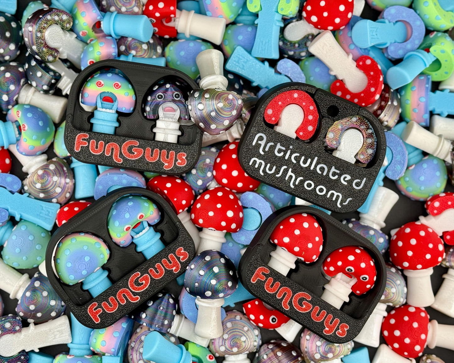 FunGuys Articulating Mushroom Fidget 3D Printed Articulated Fidget Toy, Unique 3D Printed Toy Gift Set