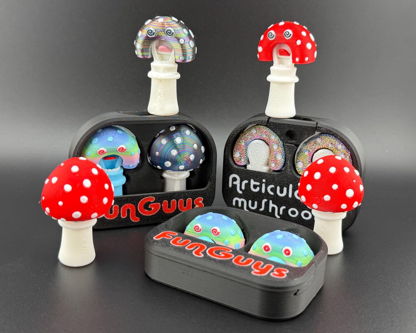 FunGuys Articulating Mushroom Fidget 3D Printed Articulated Fidget Toy, Unique 3D Printed Toy Gift Set