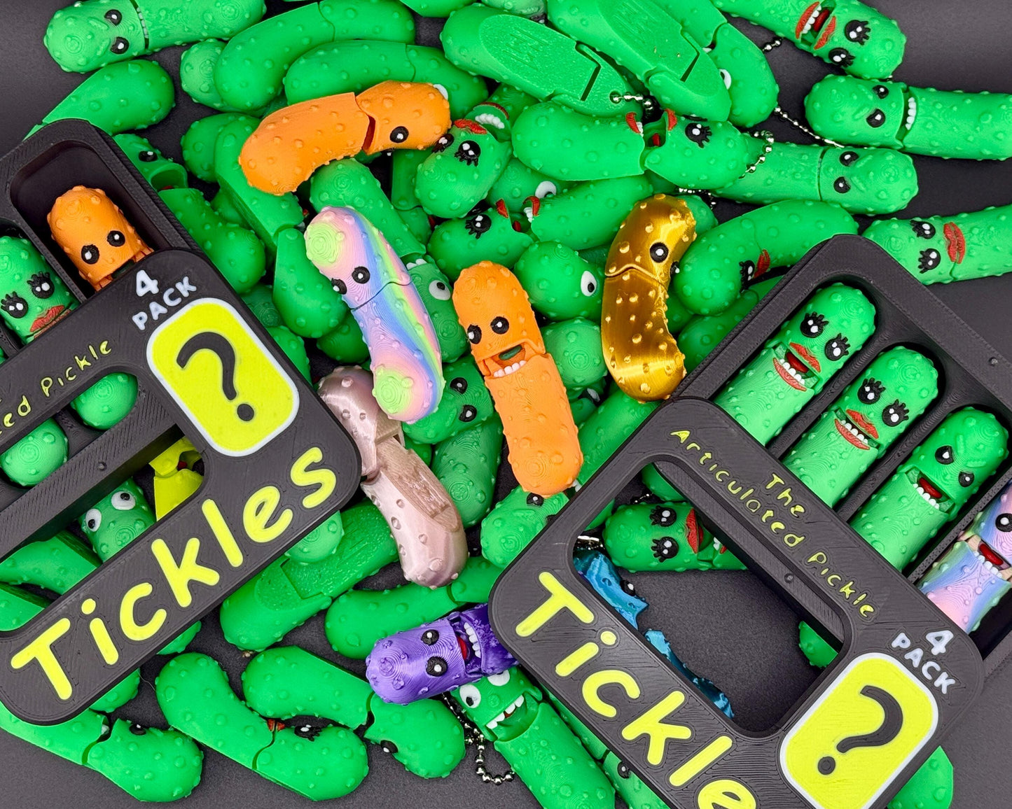 Pickle Expansion Mystery Pack, Tickles the Pickle 3D Printed Articulating Pickle Fidget Mystery Pack, Keychain Tag Accessory for Book Bag