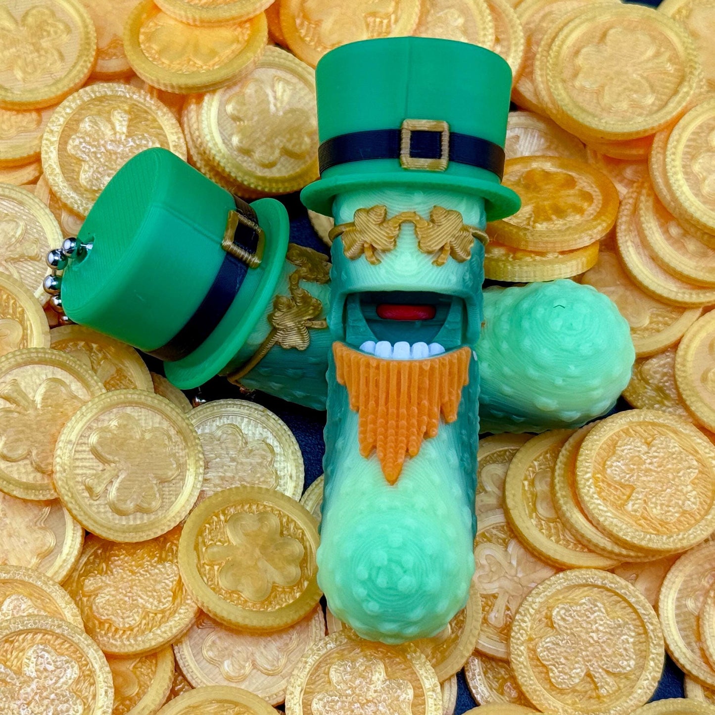 Irish Pickle w/ Pot of Gold Gift Set, Bearded Tickles the Pickle with Hat 3D Printed Articulating Fidget Toy, St. Patrick's Day Party Favor