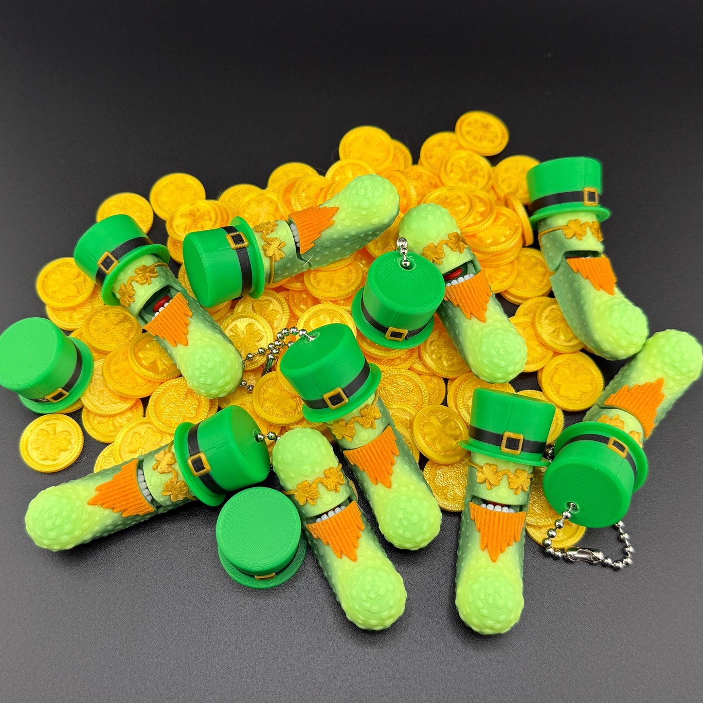 Irish Pickle w/ Pot of Gold Gift Set, Bearded Tickles the Pickle with Hat 3D Printed Articulating Fidget Toy, St. Patrick's Day Party Favor