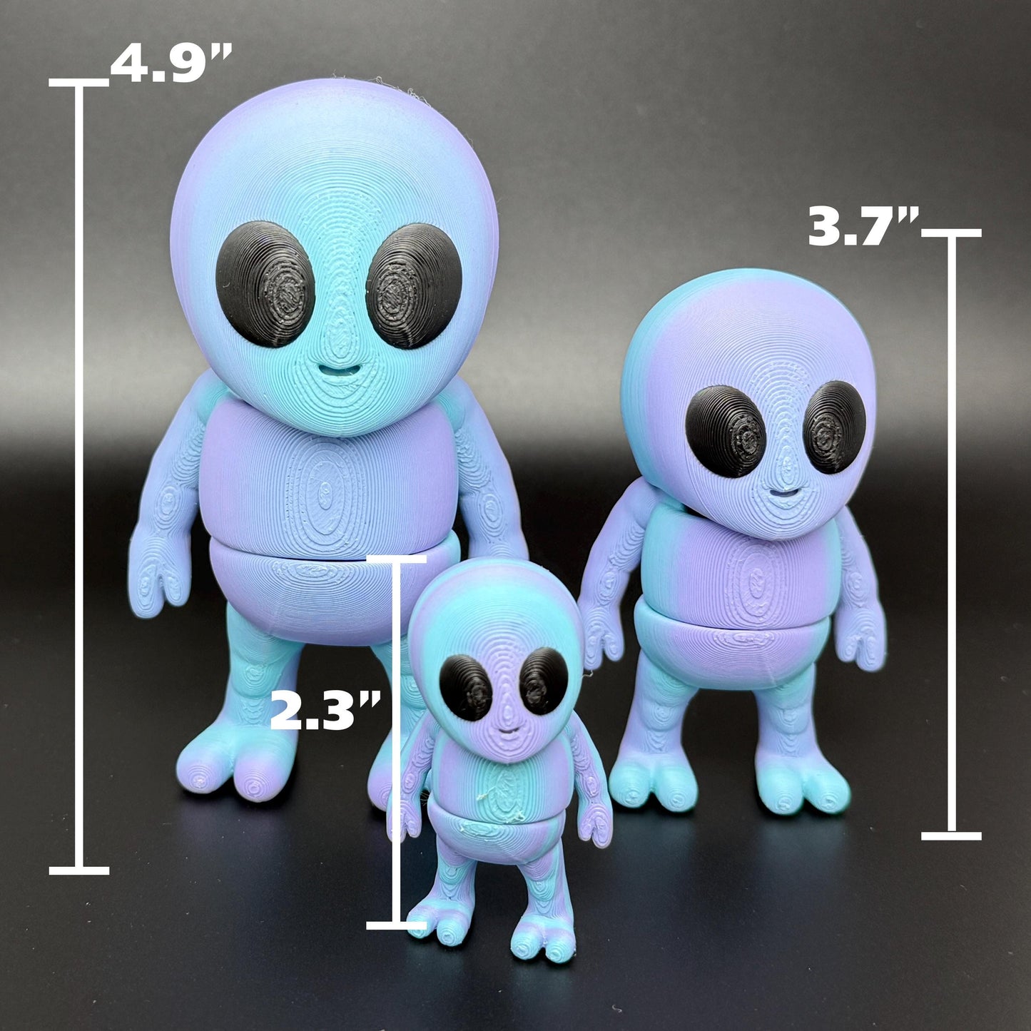 Alien Fidget Friend | Large 3D Printed Articulating Flexi Alien Keychain Figure | ZOU 3D Cute Alien | Baby Alien Gift | Stress Relief Toy