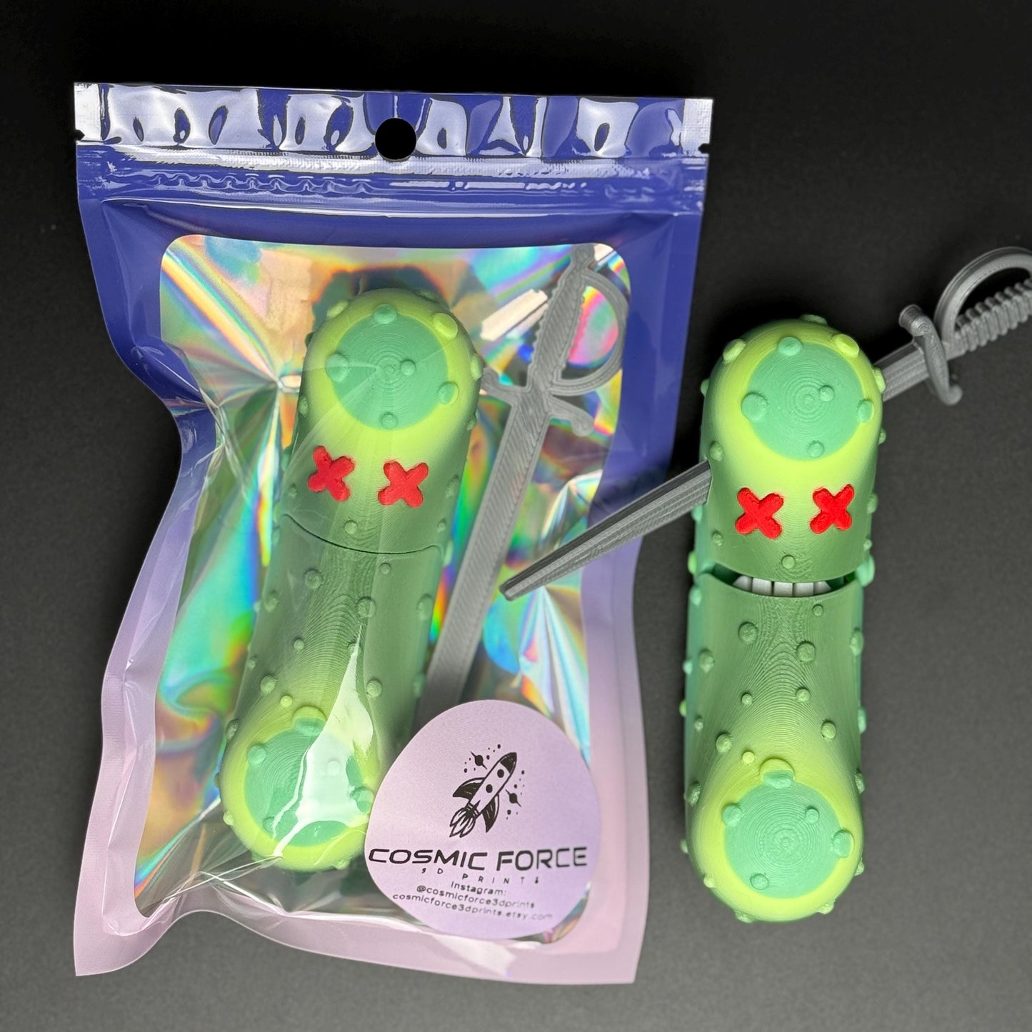 Large Cocktailed Pickle Tickles the Pickle 3D Printed Articulating Pickle Fidget, Single or 2 pack