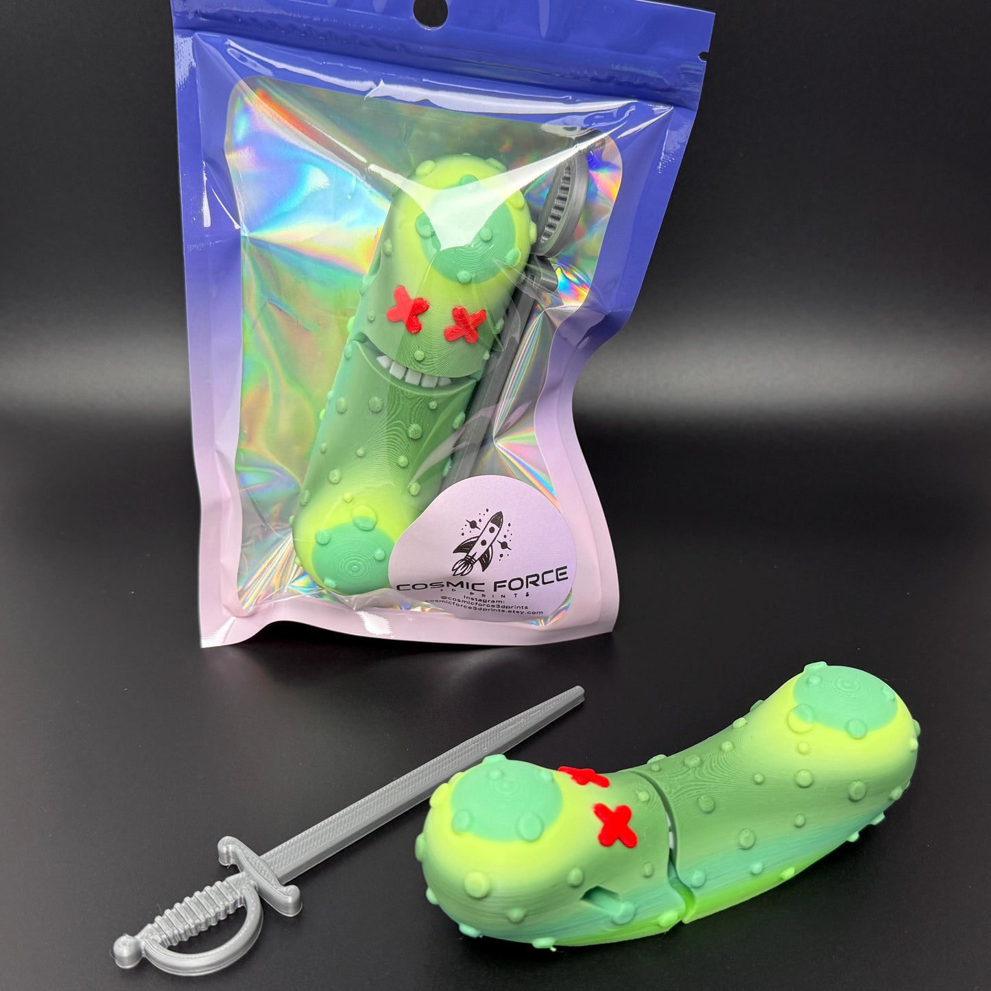 Large Cocktailed Pickle Tickles the Pickle 3D Printed Articulating Pickle Fidget, Single or 2 pack