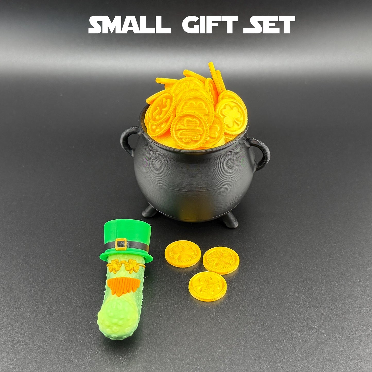Irish Pickle w/ Pot of Gold Gift Set, Bearded Tickles the Pickle with Hat 3D Printed Articulating Fidget Toy, St. Patrick's Day Party Favor