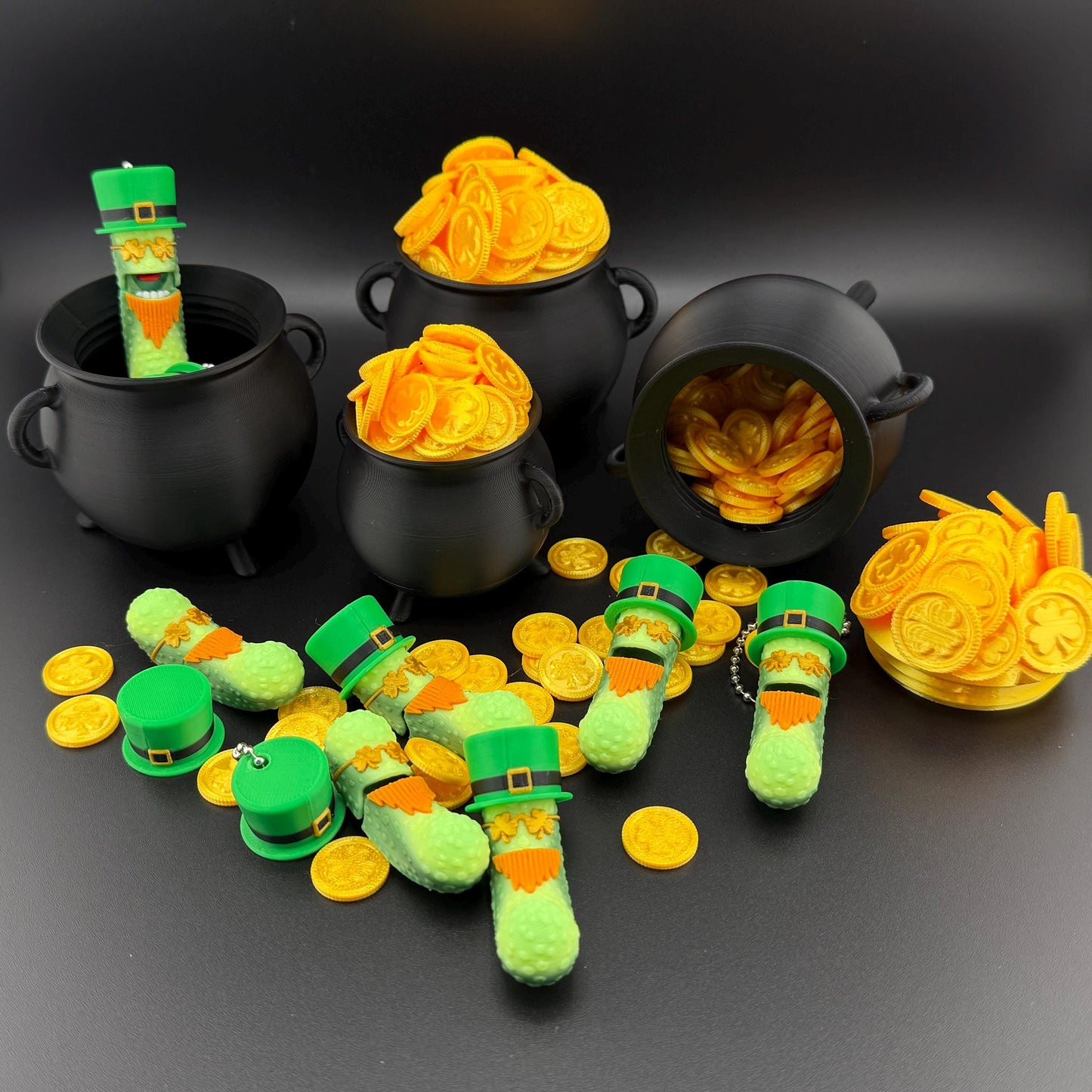 Irish Pickle w/ Pot of Gold Gift Set, Bearded Tickles the Pickle with Hat 3D Printed Articulating Fidget Toy, St. Patrick's Day Party Favor