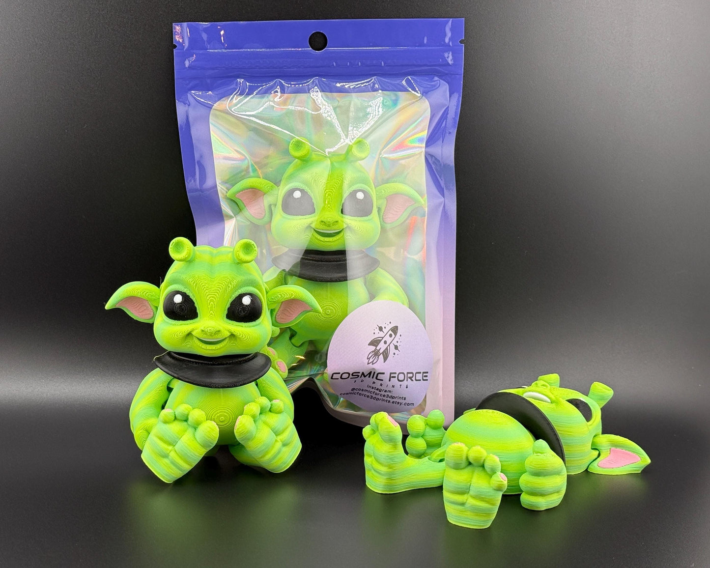 Baby Alien Fidget Friend | Large 3D Printed Articulating Flexi Alien Figure | Printverse Cute Alien | Baby Alien Gift | Stress Relief Toy
