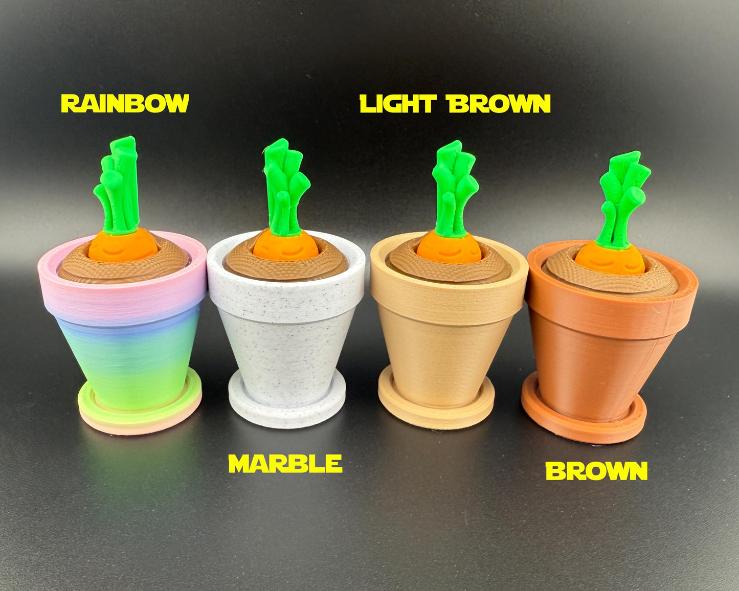 Cute Carrot Fidget Friend with Pot | 3D Printed Articulated Carrot | Flexi Carrot Toy | Choose Your Own Pot Color