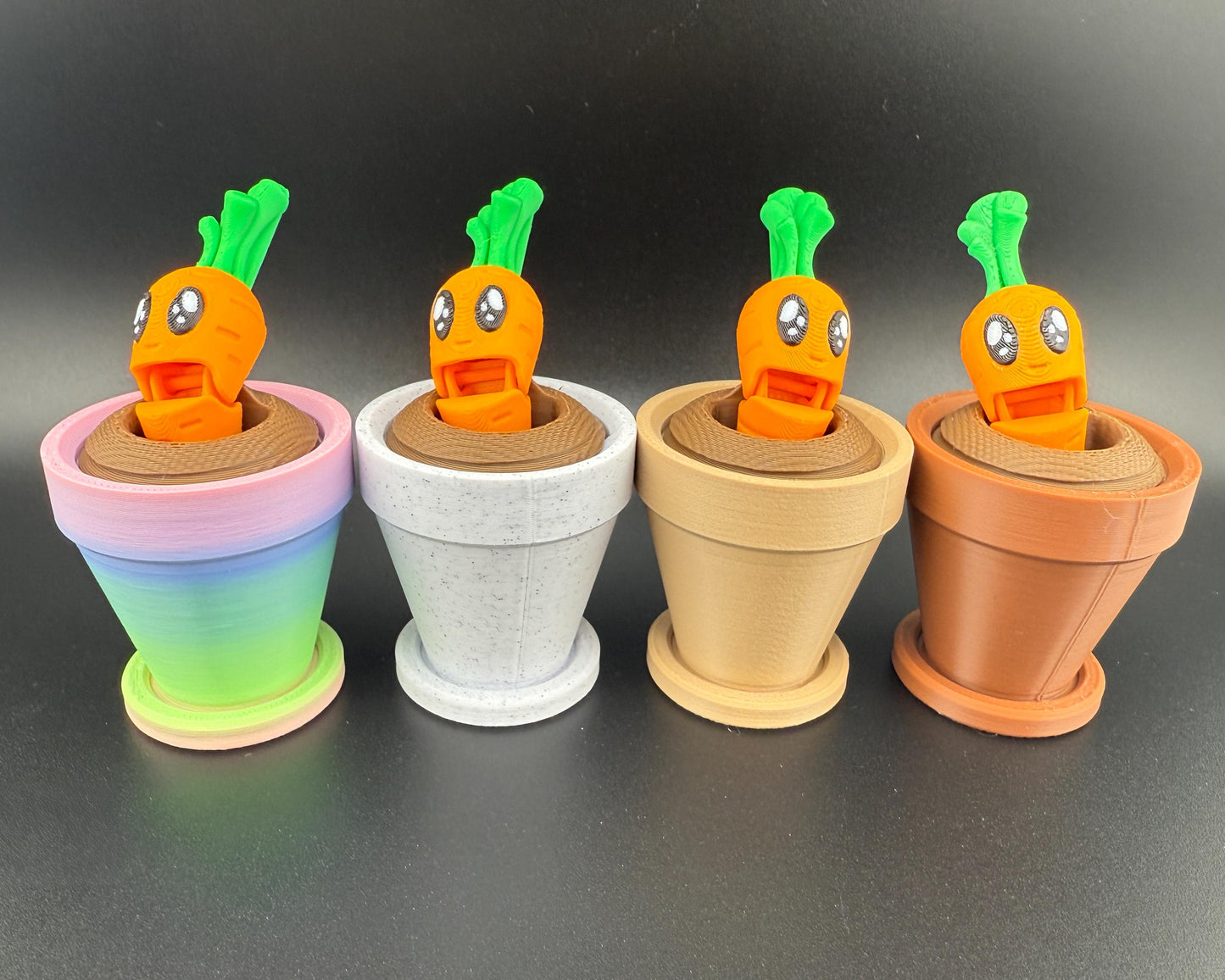 Cute Carrot Fidget Friend with Pot | 3D Printed Articulated Carrot | Flexi Carrot Toy | Choose Your Own Pot Color