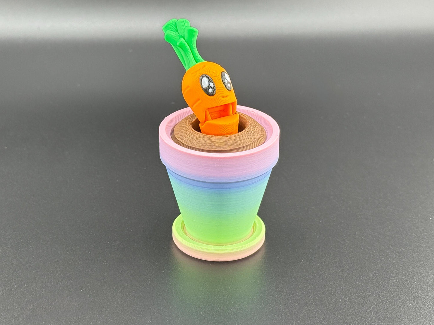 Cute Carrot Fidget Friend with Pot | 3D Printed Articulated Carrot | Flexi Carrot Toy | Choose Your Own Pot Color