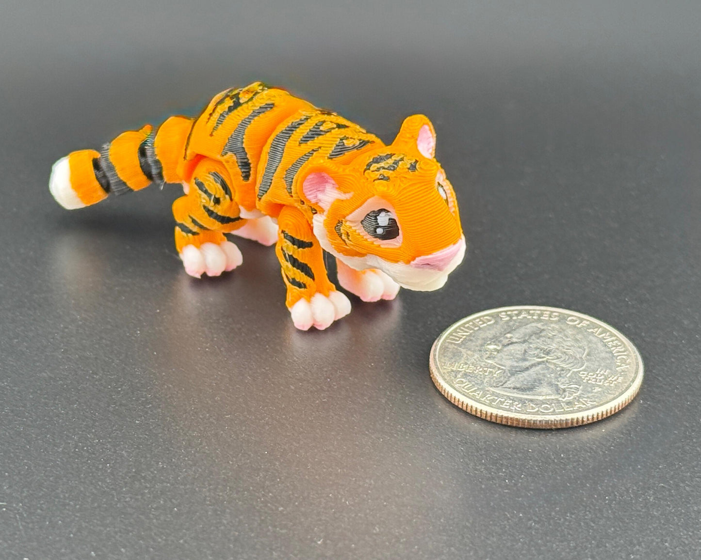 Articulated Tiger Desk Pet Fidget – Mini & Standard Sizes – Rainbow or Orange Colors – 3D Printed Sensory Toy – Designed by Matmire Makes