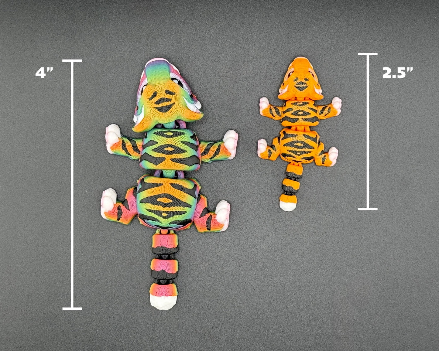Articulated Tiger Desk Pet Fidget – Mini & Standard Sizes – Rainbow or Orange Colors – 3D Printed Sensory Toy – Designed by Matmire Makes
