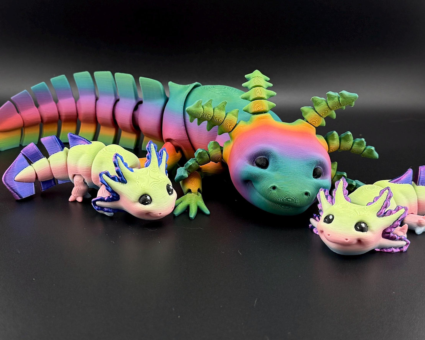 Rainbow Axolotl Fidget Toy – 3D Printed Articulated Axolotl – Small and Large Sizes – Cute Desk Pet, Stress Relief Toy, Pride Rainbow Fidget