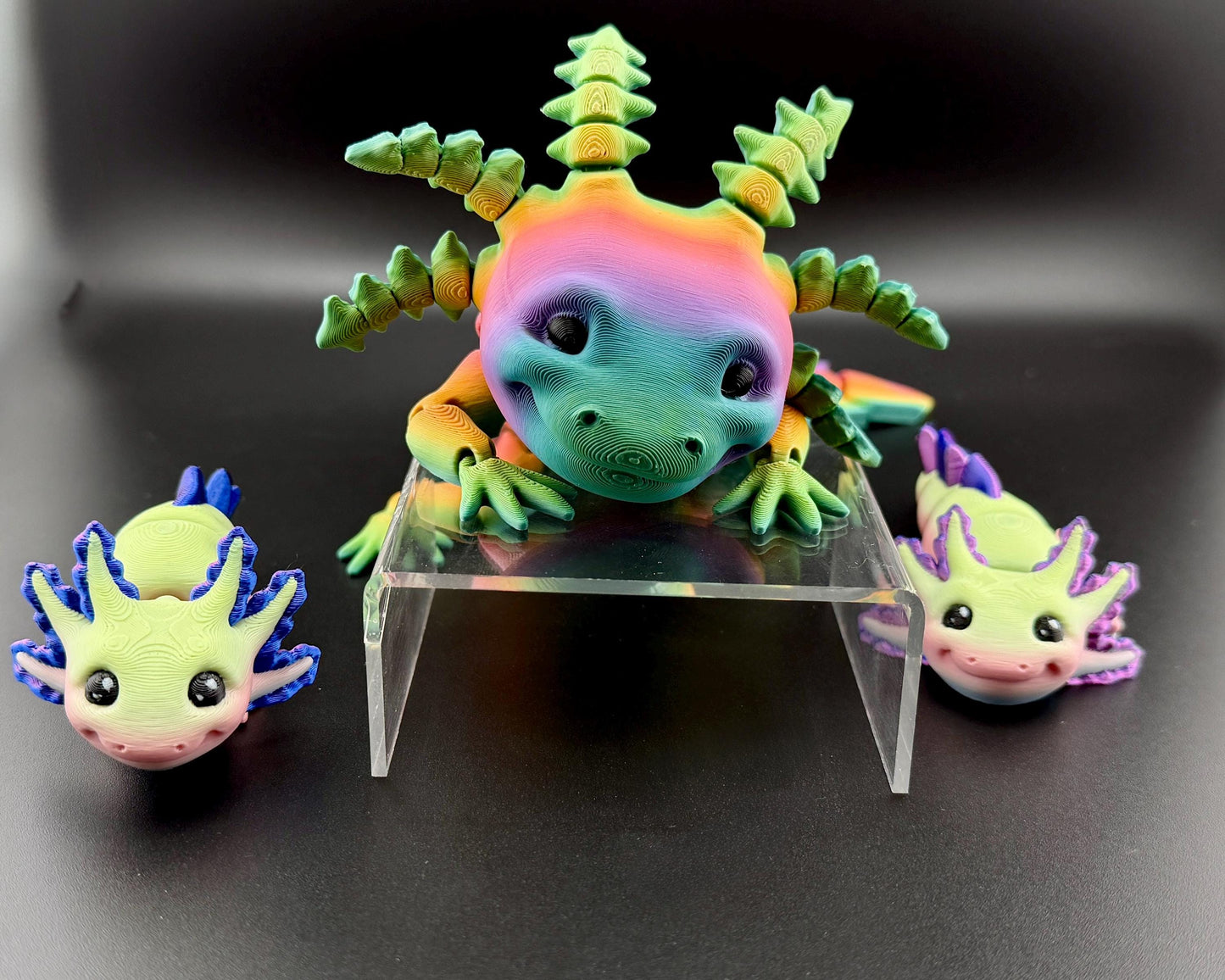 Rainbow Axolotl Fidget Toy – 3D Printed Articulated Axolotl – Small and Large Sizes – Cute Desk Pet, Stress Relief Toy, Pride Rainbow Fidget