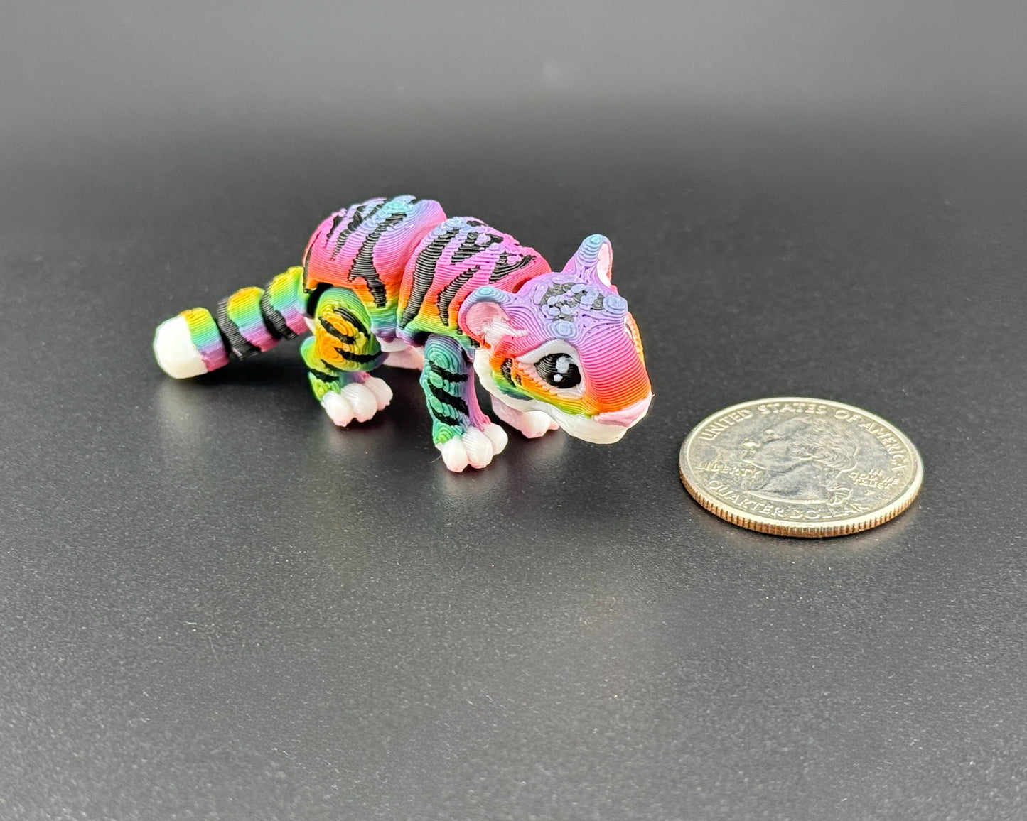 Articulated Tiger Desk Pet Fidget – Mini & Standard Sizes – Rainbow or Orange Colors – 3D Printed Sensory Toy – Designed by Matmire Makes
