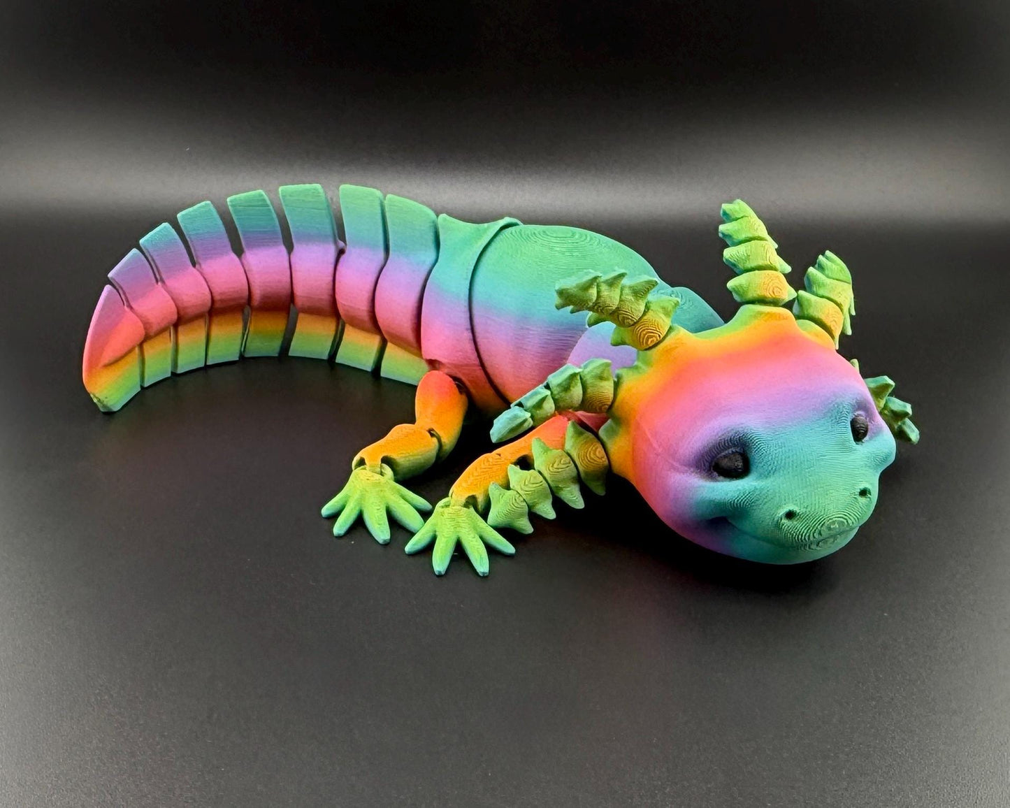 Rainbow Axolotl Fidget Toy – 3D Printed Articulated Axolotl – Small and Large Sizes – Cute Desk Pet, Stress Relief Toy, Pride Rainbow Fidget