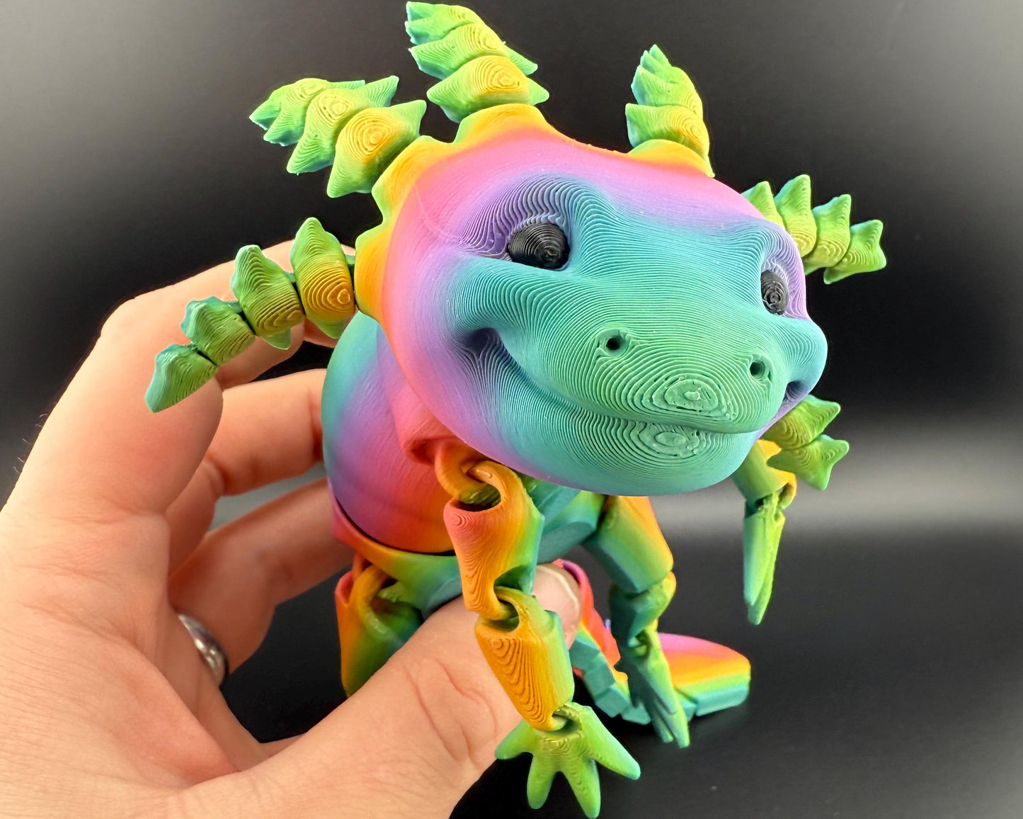 Rainbow Axolotl Fidget Toy – 3D Printed Articulated Axolotl – Small and Large Sizes – Cute Desk Pet, Stress Relief Toy, Pride Rainbow Fidget