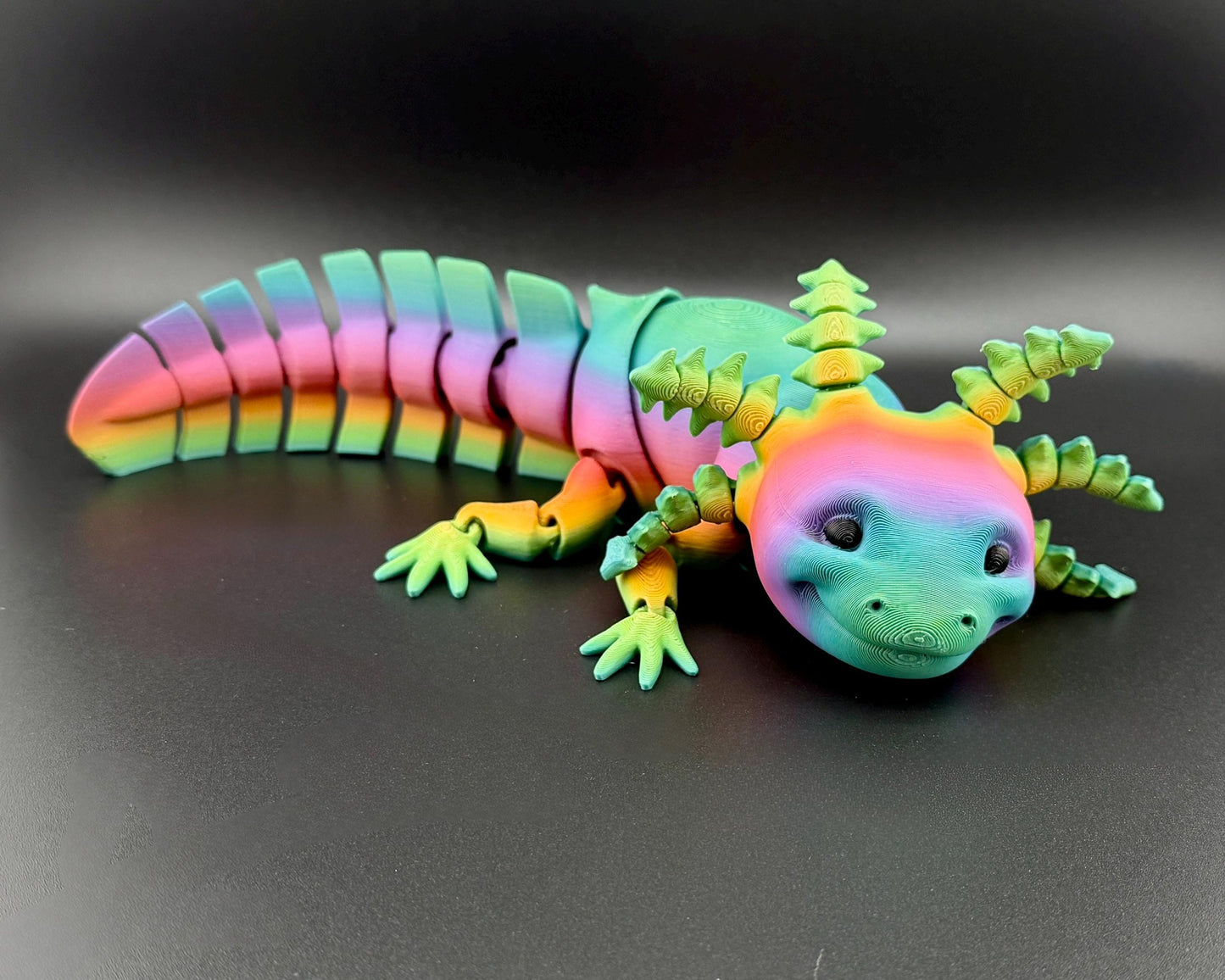 Rainbow Axolotl Fidget Toy – 3D Printed Articulated Axolotl – Small and Large Sizes – Cute Desk Pet, Stress Relief Toy, Pride Rainbow Fidget