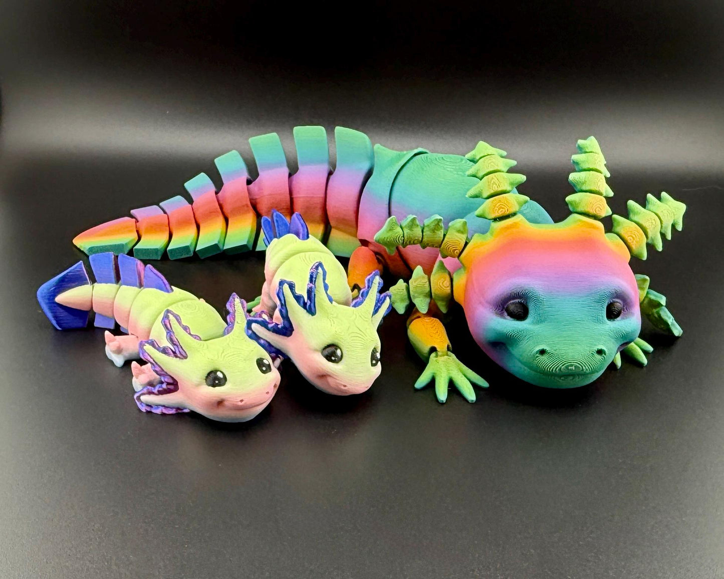 Rainbow Axolotl Fidget Toy – 3D Printed Articulated Axolotl – Small and Large Sizes – Cute Desk Pet, Stress Relief Toy, Pride Rainbow Fidget