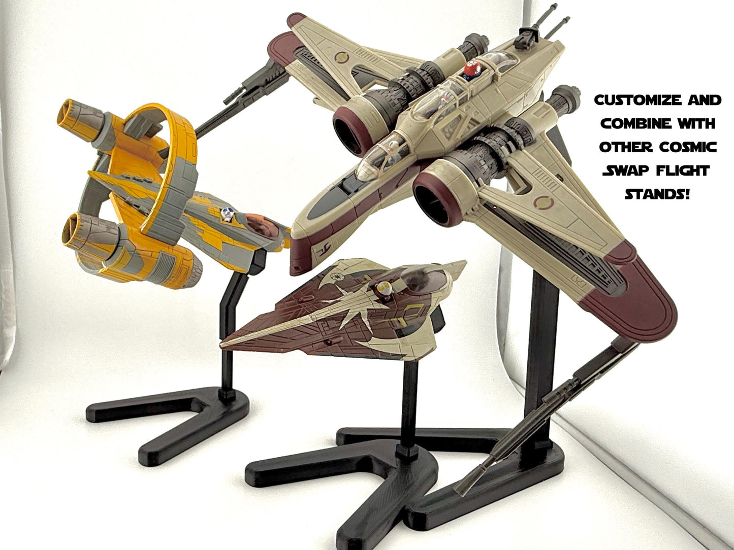 ARC-170 Flight Stand for Micro Galaxy Squadron | Cosmic Swap Flight Stands | Fixed-Height, Multi-Height, Dynamic Packs| Durable Flight Stand