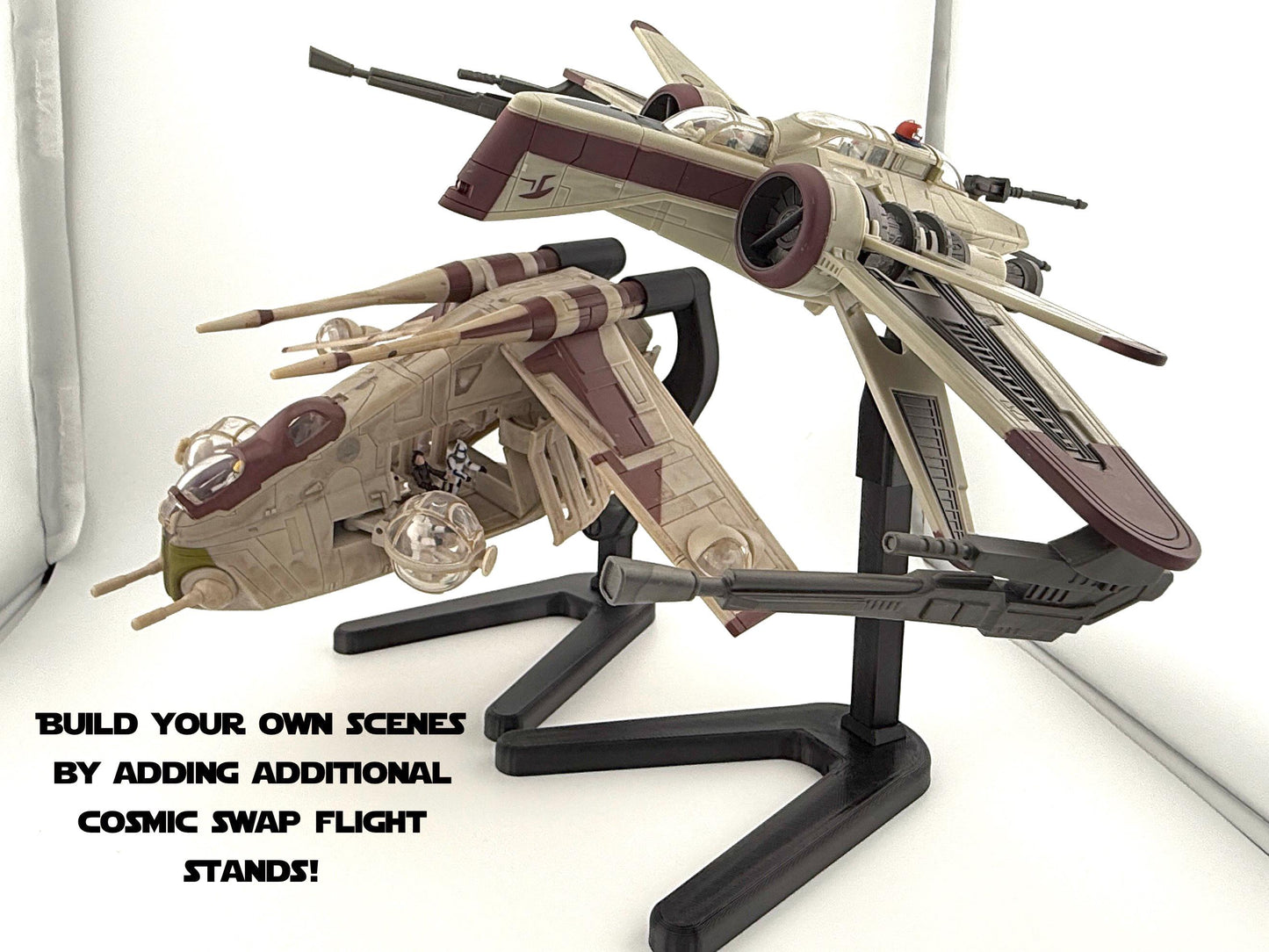 ARC-170 Flight Stand for Micro Galaxy Squadron | Cosmic Swap Flight Stands | Fixed-Height, Multi-Height, Dynamic Packs| Durable Flight Stand