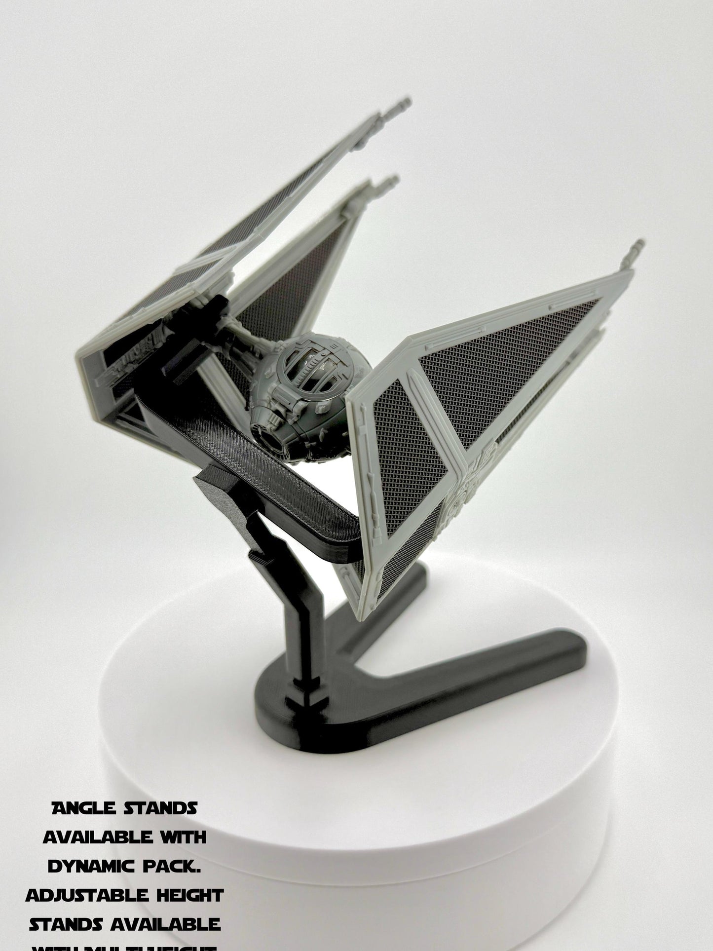 TIE Interceptor Flight Stand for Micro Galaxy Squadron | Cosmic Swap Flight Stands | Fixed-Height, Multi-Height, Dynamic Packs | Starfighter