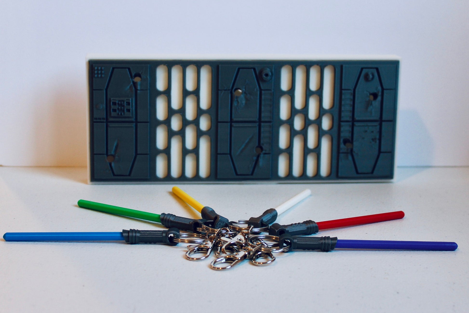 Lightsaber Key Rack, Wall Mounted Key Hanger, Sci-Fi Fantasy Decor, Key Holder for Star Wars Fans 3D Printed Death Star Wall Design