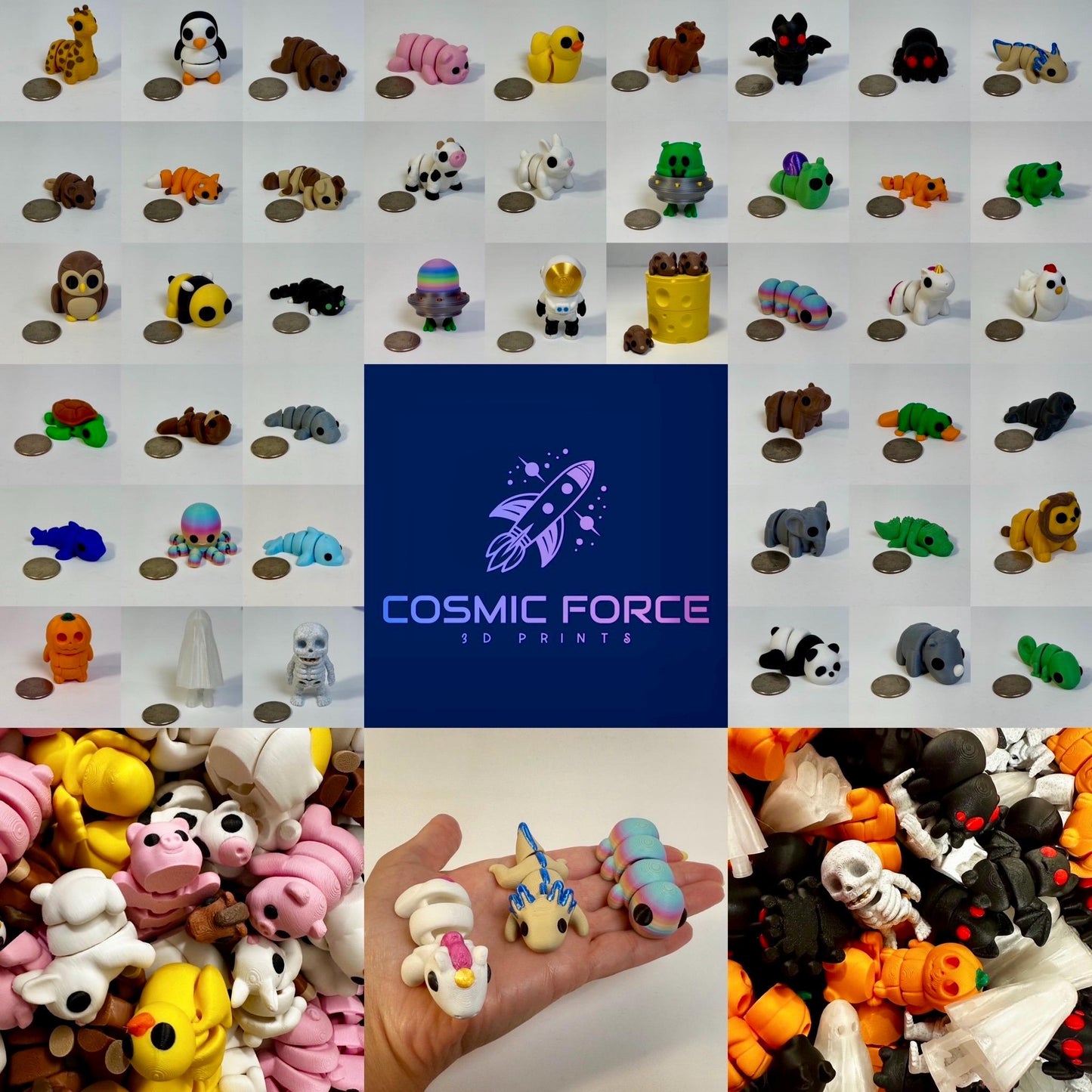 Zoo Animal 6 Pack #2 ZOU3D Flexi Articulated Sensory Fidget 3D Printed Animal Wiggle Stocking Stuffer Gift for Teacher Counselor Therapy Toy