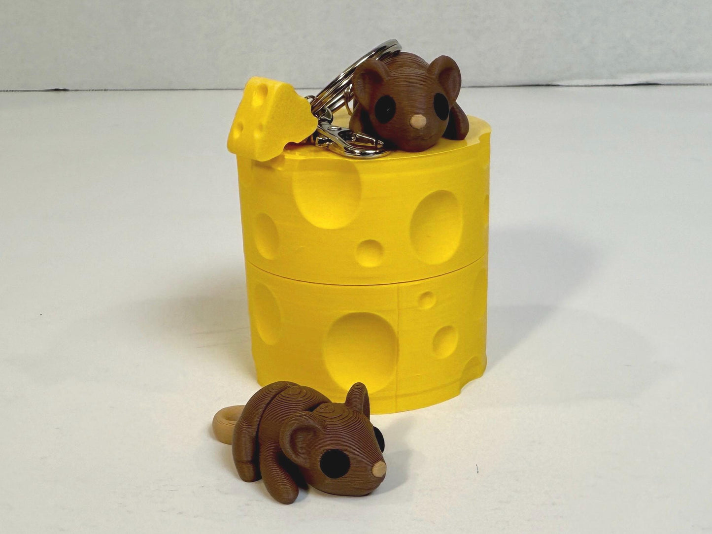Mouse Fidget Toy & Keychain Set with Cheese Box | ZOU3D | Flexi Articulated Sensory Fidget Animals | 3D Printed Fidget Toy | Baby Animals