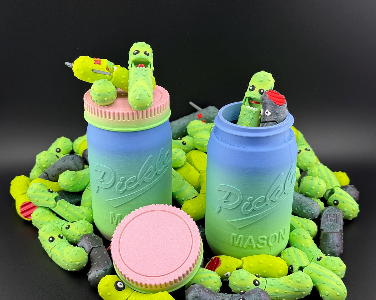 Pickle Mystery Jar 10 Pack, Tickles the Pickle 3D Printed Articulating Fidget, Fun Pickle Jar Gift