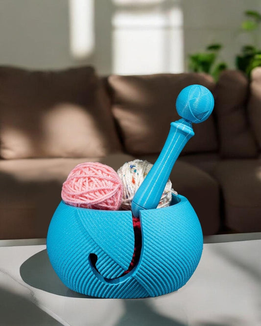 Colorful Yarn Bowl with Crochet Hook Holder Grip- 3D Printed Gift Set