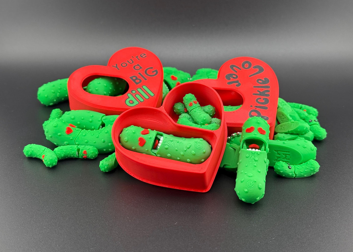 Heart Pickle and Micro Pack, Tickles the Pickle 3D Printed Articulating Fidget Toy, Unique 3D Printed Toy Gift Set for Boyfriend Girlfriend