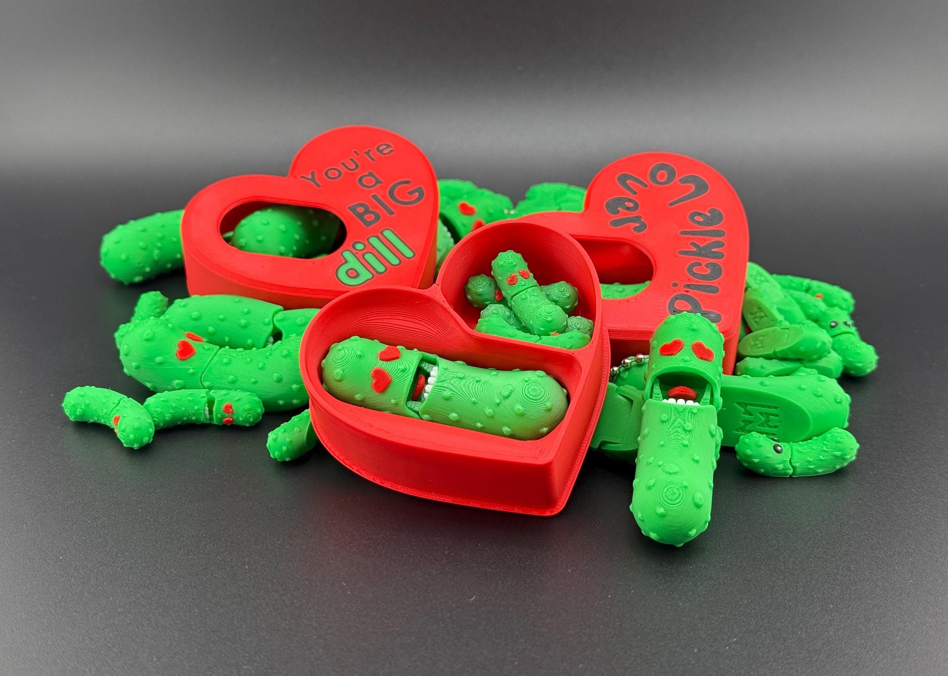 Heart Pickle and Micro Pack, Tickles the Pickle 3D Printed Articulating Fidget Toy, Unique 3D Printed Toy Gift Set for Boyfriend Girlfriend