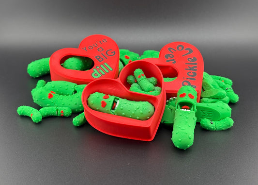 Heart Pickle and Micro Pack, Tickles the Pickle 3D Printed Articulating Fidget Toy, Unique 3D Printed Toy Gift Set for Boyfriend Girlfriend