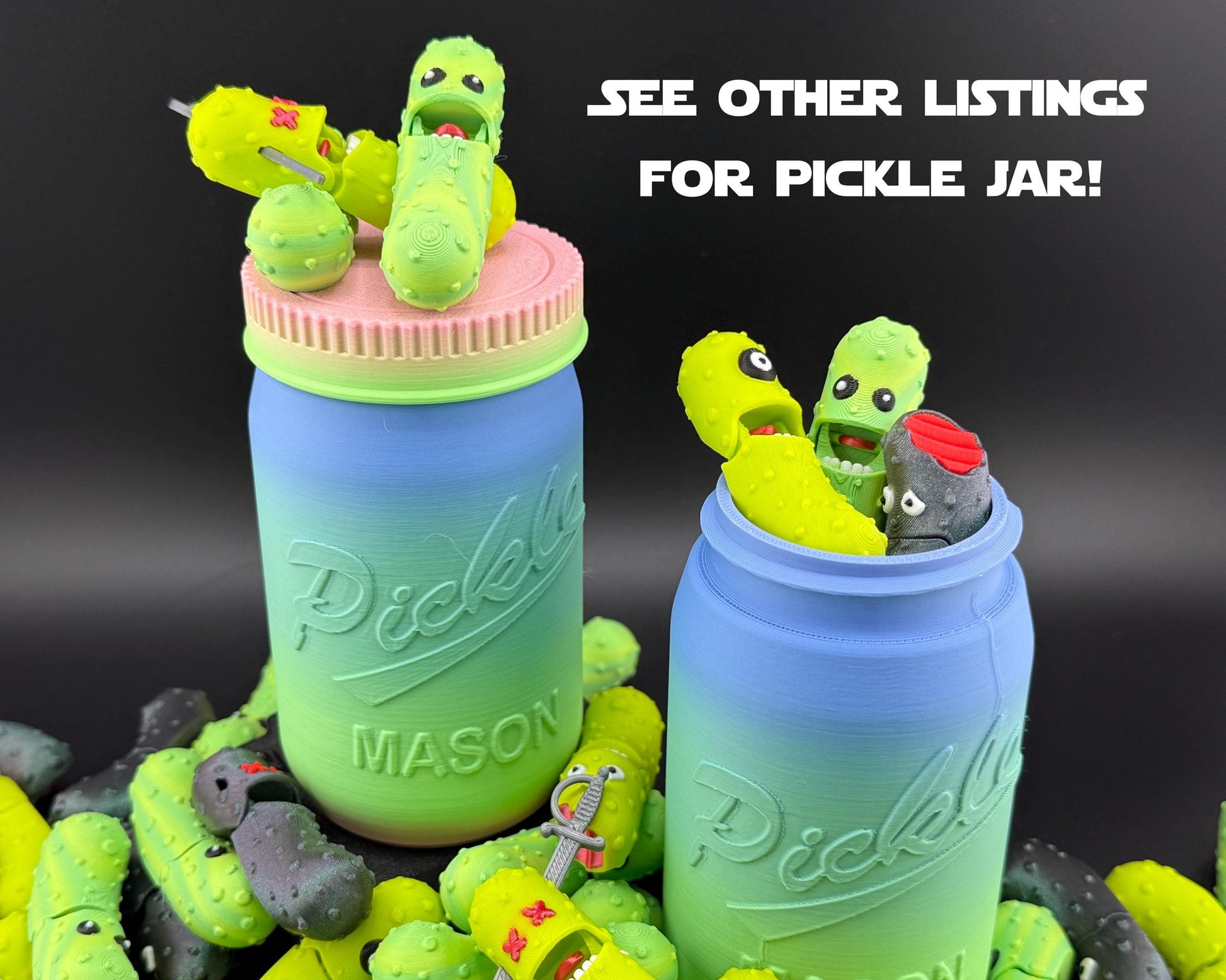 Tickles the Pickle 3D Printed Articulating Pickle Fidget Mystery Pack, Expansion Pack Options, Keychain Tag Accessory for Book Bag, Purse