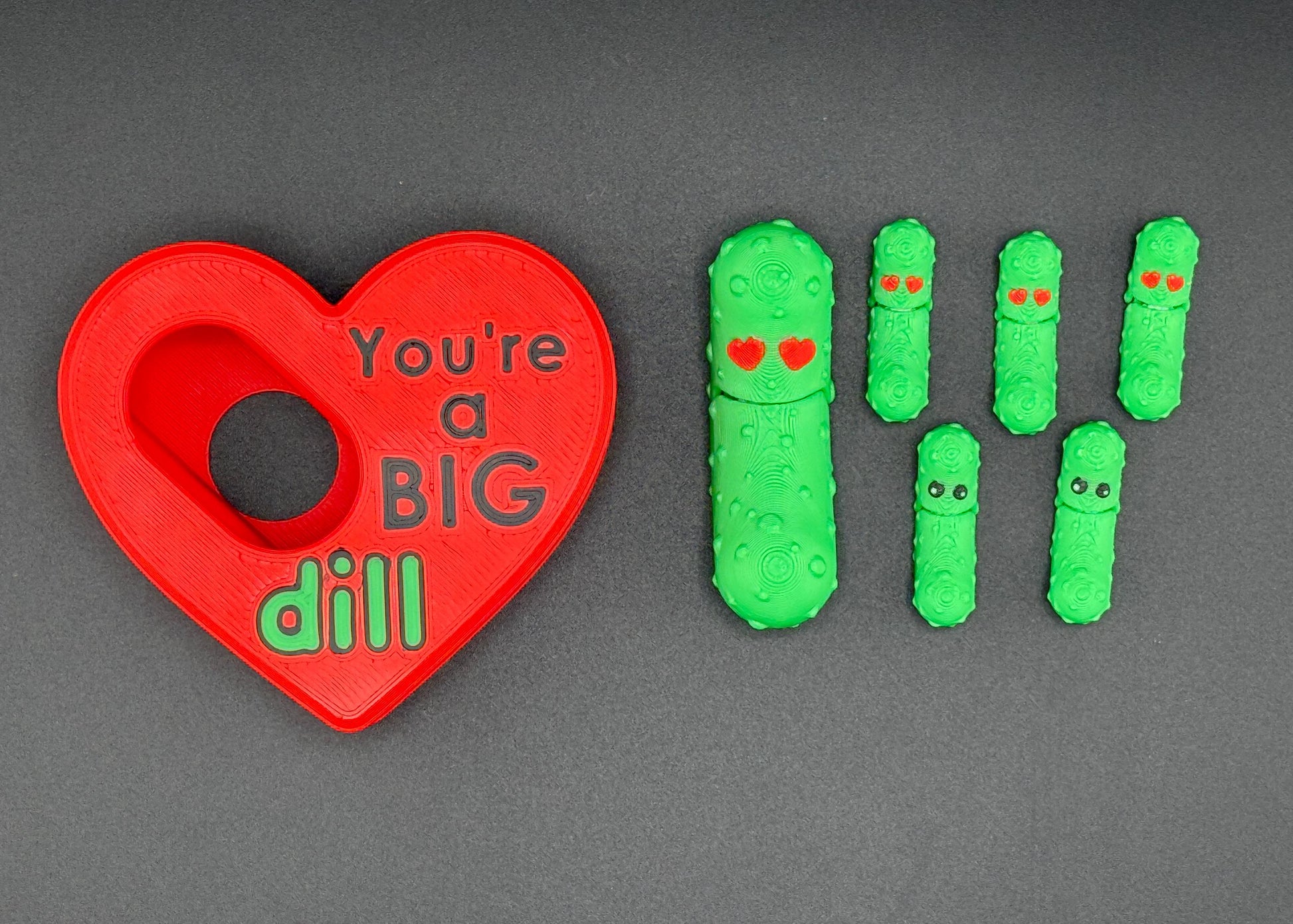 Heart Pickle and Micro Pack, Tickles the Pickle 3D Printed Articulating Fidget Toy, Unique 3D Printed Toy Gift Set for Boyfriend Girlfriend