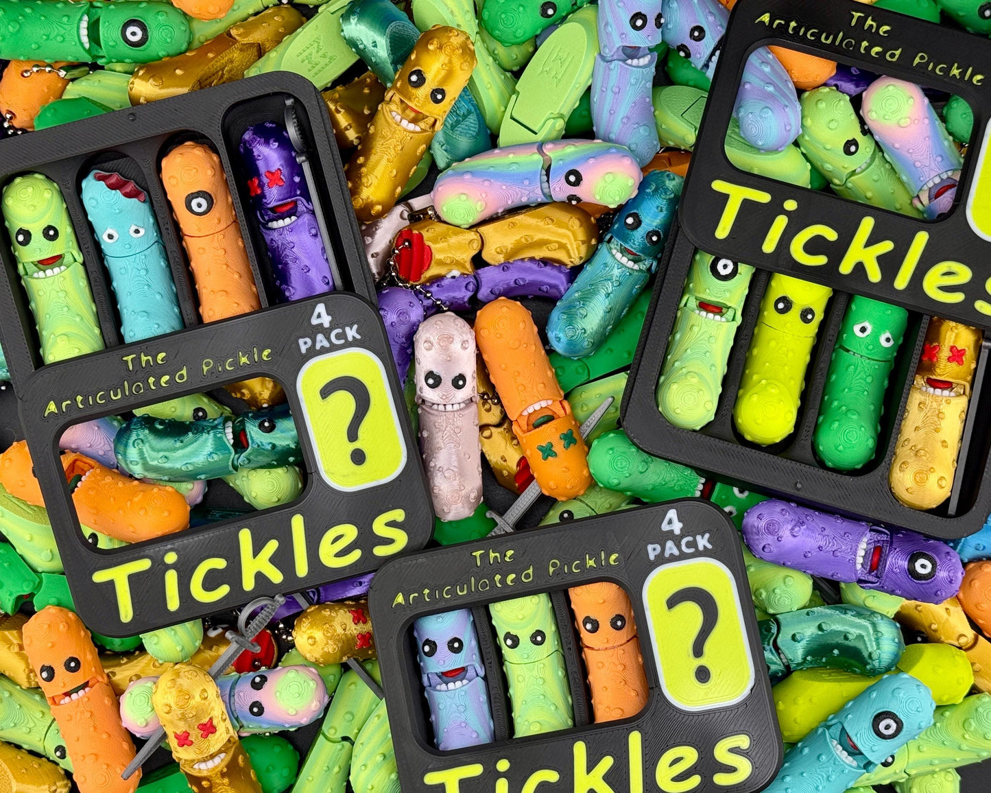 Pickle Expansion Mystery Pack, Tickles the Pickle 3D Printed Articulating Pickle Fidget Mystery Pack, Keychain Tag Accessory for Book Bag
