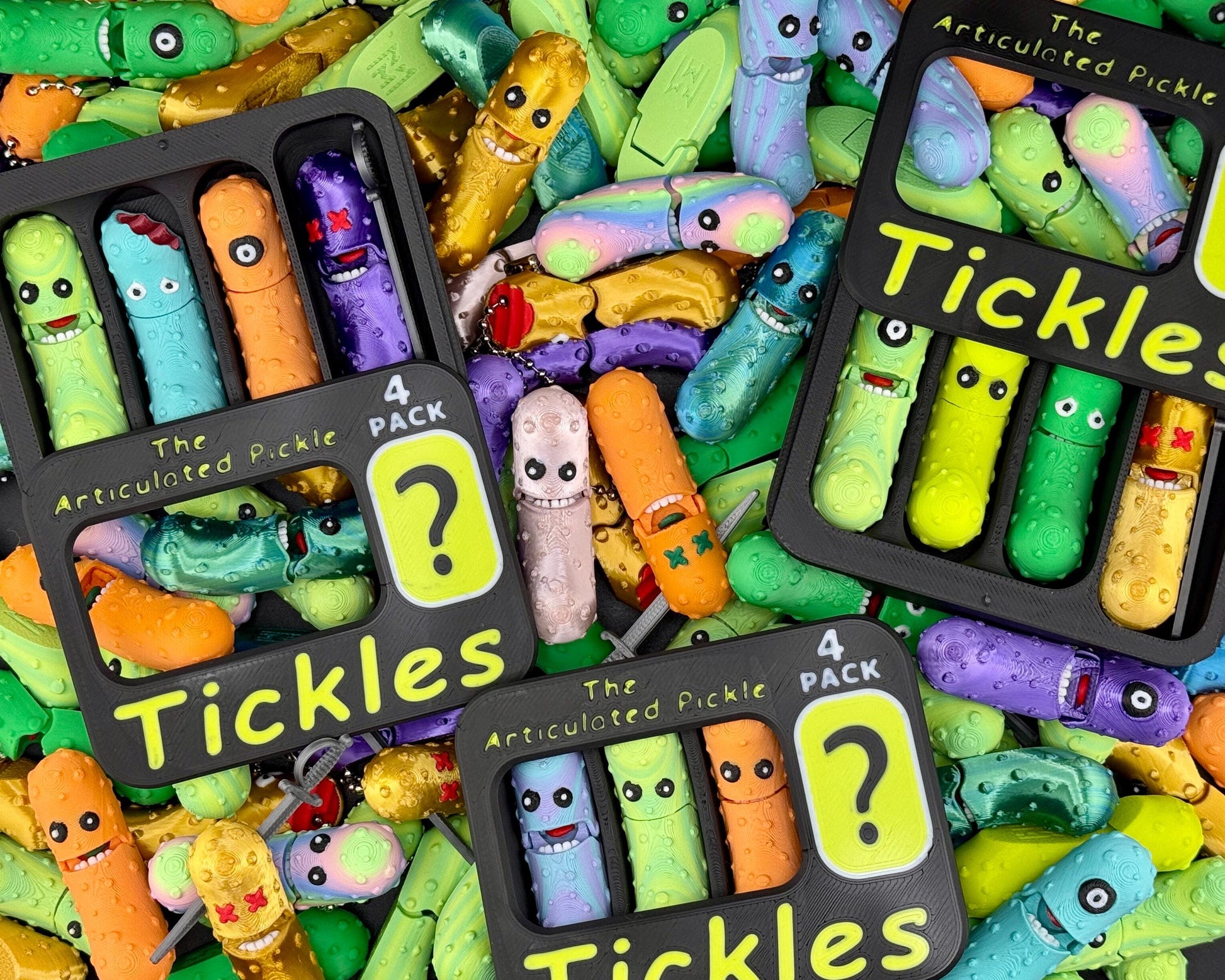 Pickle Expansion Mystery Pack, Tickles the Pickle 3D Printed Articulating Pickle Fidget Mystery Pack, Keychain Tag Accessory for Book Bag