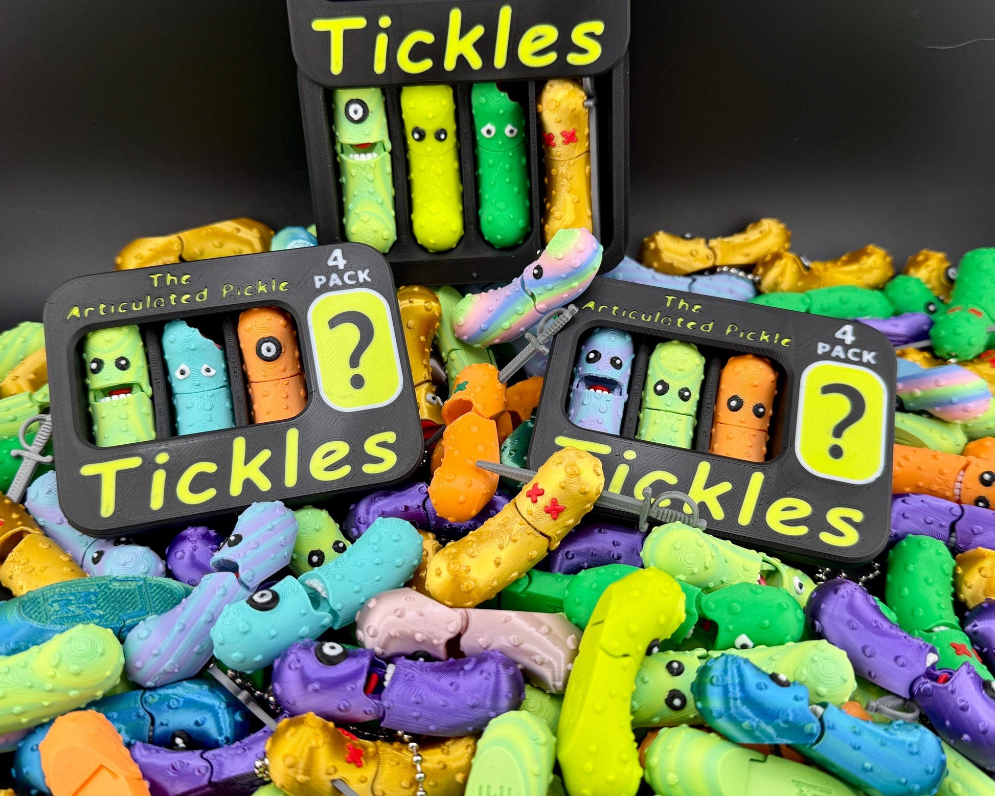 Pickle Expansion Mystery Pack, Tickles the Pickle 3D Printed Articulating Pickle Fidget Mystery Pack, Keychain Tag Accessory for Book Bag
