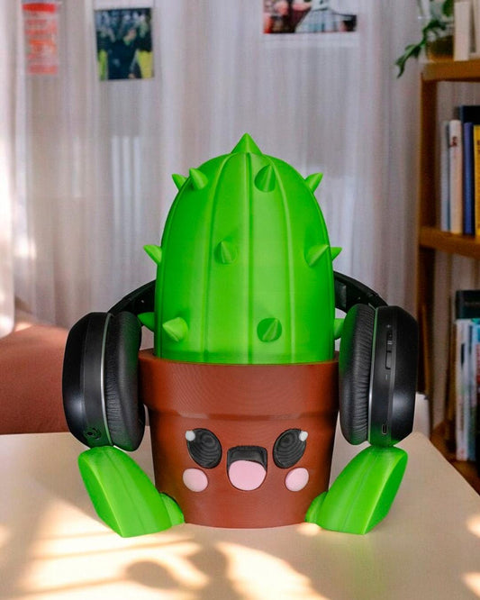 Kawaii Succulent Headphone Stand - Cute 3D Printed Holder, Kawaiictus Headphone Holder, 3D Printed Gamer Gift, Unique Tech Accessory
