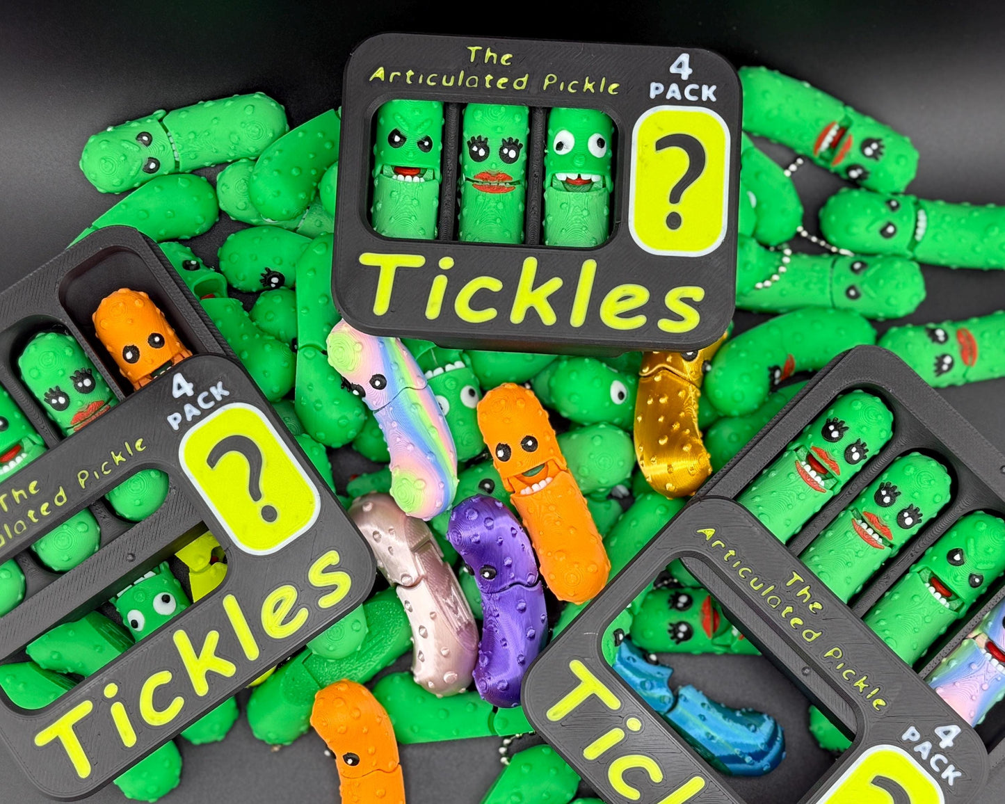 Pickle Expansion Mystery Pack, Tickles the Pickle 3D Printed Articulating Pickle Fidget Mystery Pack, Keychain Tag Accessory for Book Bag