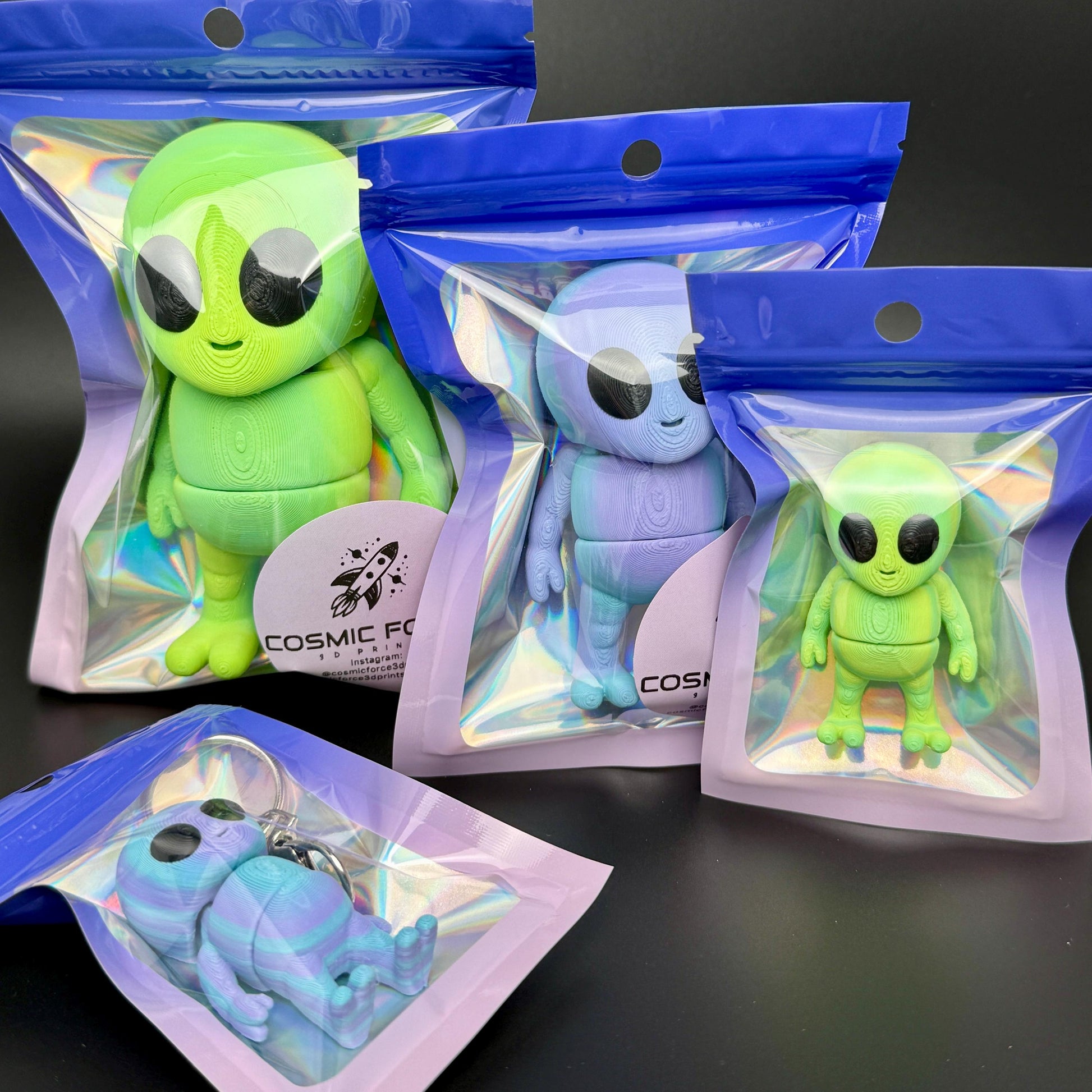 Alien Fidget Friend | Large 3D Printed Articulating Flexi Alien Keychain Figure | ZOU 3D Cute Alien | Baby Alien Gift | Stress Relief Toy